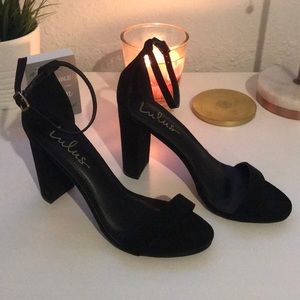 Lulu’s Taylor Black Suede Ankle Strap Heels